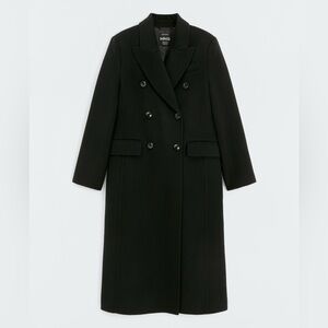 Mango Selection Double-Breasted Virgin Wool Coat – Black – Size S